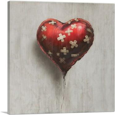 ARTCANVAS Bandaged Balloon Heart Canvas Art Print by Banksy - Size: 26" x 26" (0.75" Deep)