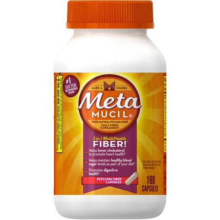 Metamucil 100% Natural Psyllium Fiber Capsules, 160 CT (Pack of 3)