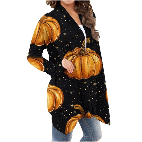 Noric Lightweight Cardigan for Women Halloween Print Plus Size Open‑Front Long Sleeve Casual Fall Holiday Party Daily Layering Cardigan