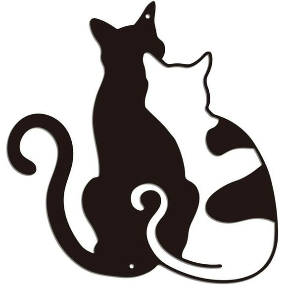 Metal Cat Wall Art Decor Iron Cat Friendship Wall Decoration Black Cat Wall Sculpture for Cats Lover for Minimalist Bedroom Living Room Kitchen Home Office Restaurant Shop 28.7x30cm