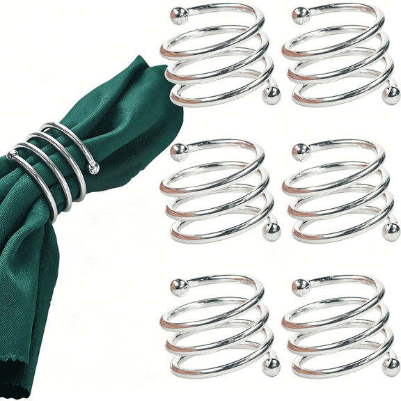 XIBUFE 6Pcs Silver Dinner Napkin Rings Set - Napkin Holders for Cloth Napkins for Wedding Decorations Kitchen Dining Table Decor