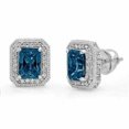 thumbnail image 3 of 4Ct Emerald Cut Lab Created Blue Women Halo Stud Earrings 14k White Gold Plated, 3 of 4