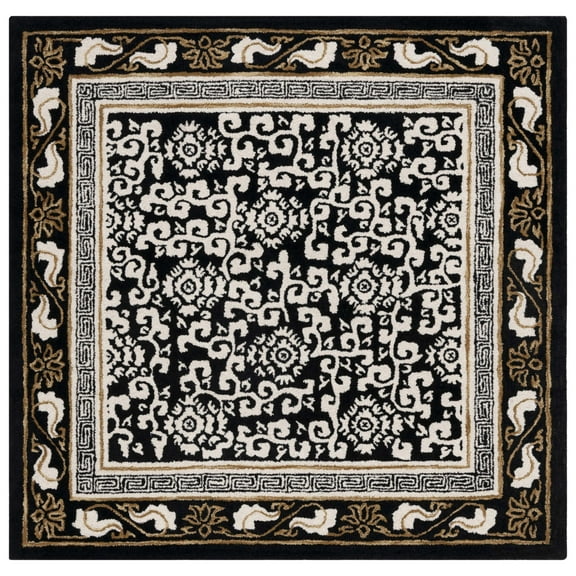 SAFAVIEH Antiquity Tiarnan Oriental Wool Area Rug, Black/Ivory, 6' x 6' Square