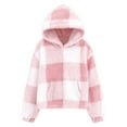 thumbnail image 5 of Lenpel Girls' Fuzzy Fleece Sweatshirts Casual Long Sleeve Plaid Pullover Sweater Tops Plush Warm Winter Clothes with Pocket(Pink,14-15 Years), 5 of 7