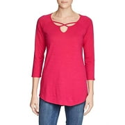 Eddie Bauer Ladies Lace-up neck detail Shirt tail hem Cross-Front ¾ Sleeve Tunic L/Sangria
