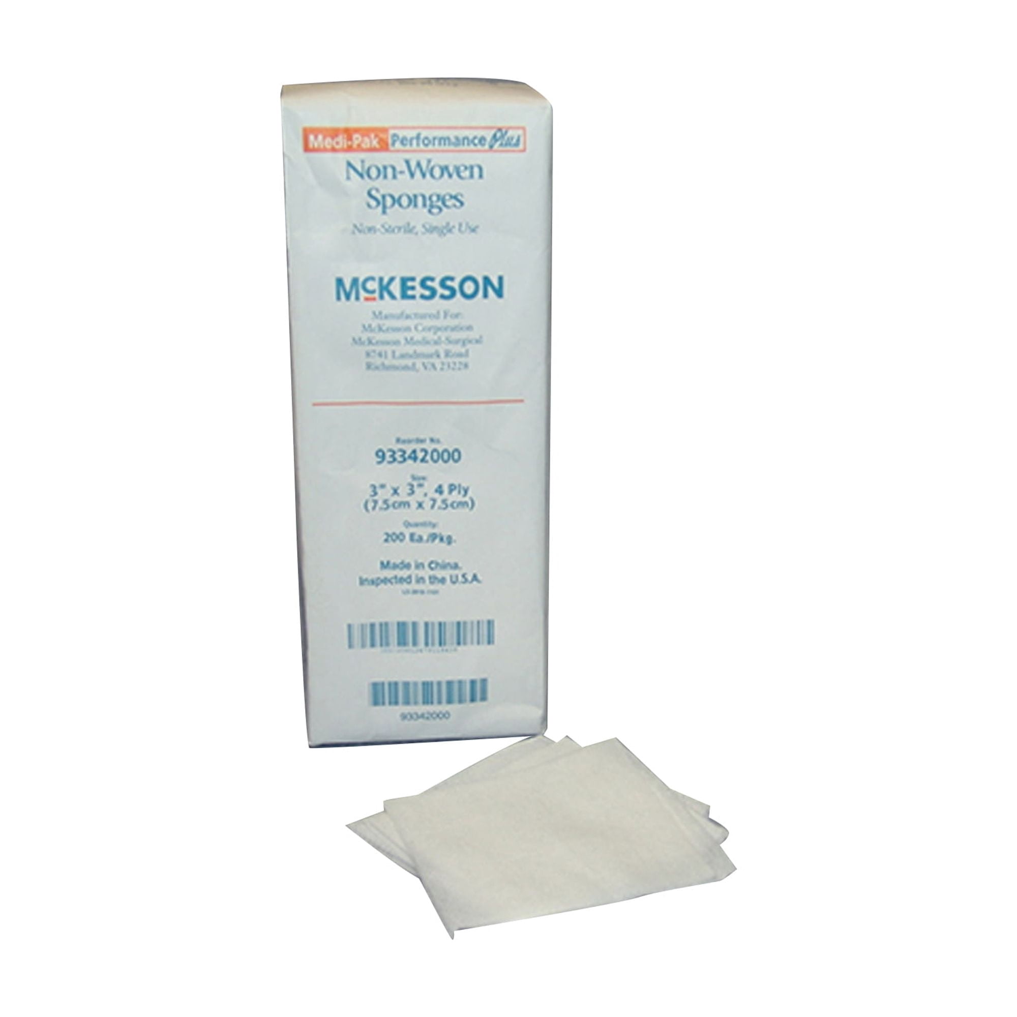 McKesson Non-Woven Gauze Sponges, Non-Sterile Wound Pads, 3 in x 3 in, 200 per Pack, 20 Packs, 4000 Total
