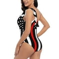 thumbnail image 4 of Haiem Firefighters USA Flag Women's One Piece Swimsuits Tummy Control One Shoulder Bathing Suits Ruffle Swimwear-Medium, 4 of 8