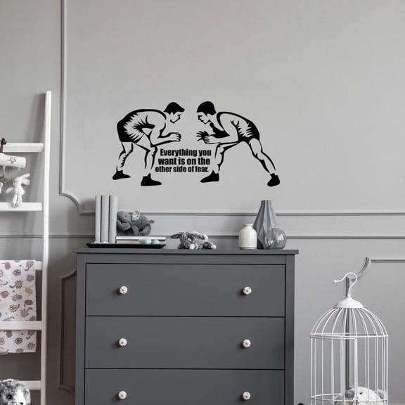 On The Other Side Of Fear Quote Wrestling Wrestle Fighter WWE Motivation Quotes Saying Wall Art Sticker Designs Vinyl Stickers For Home House Walls Rooms Windows Bedroom Decoration Size (8x10 inch)