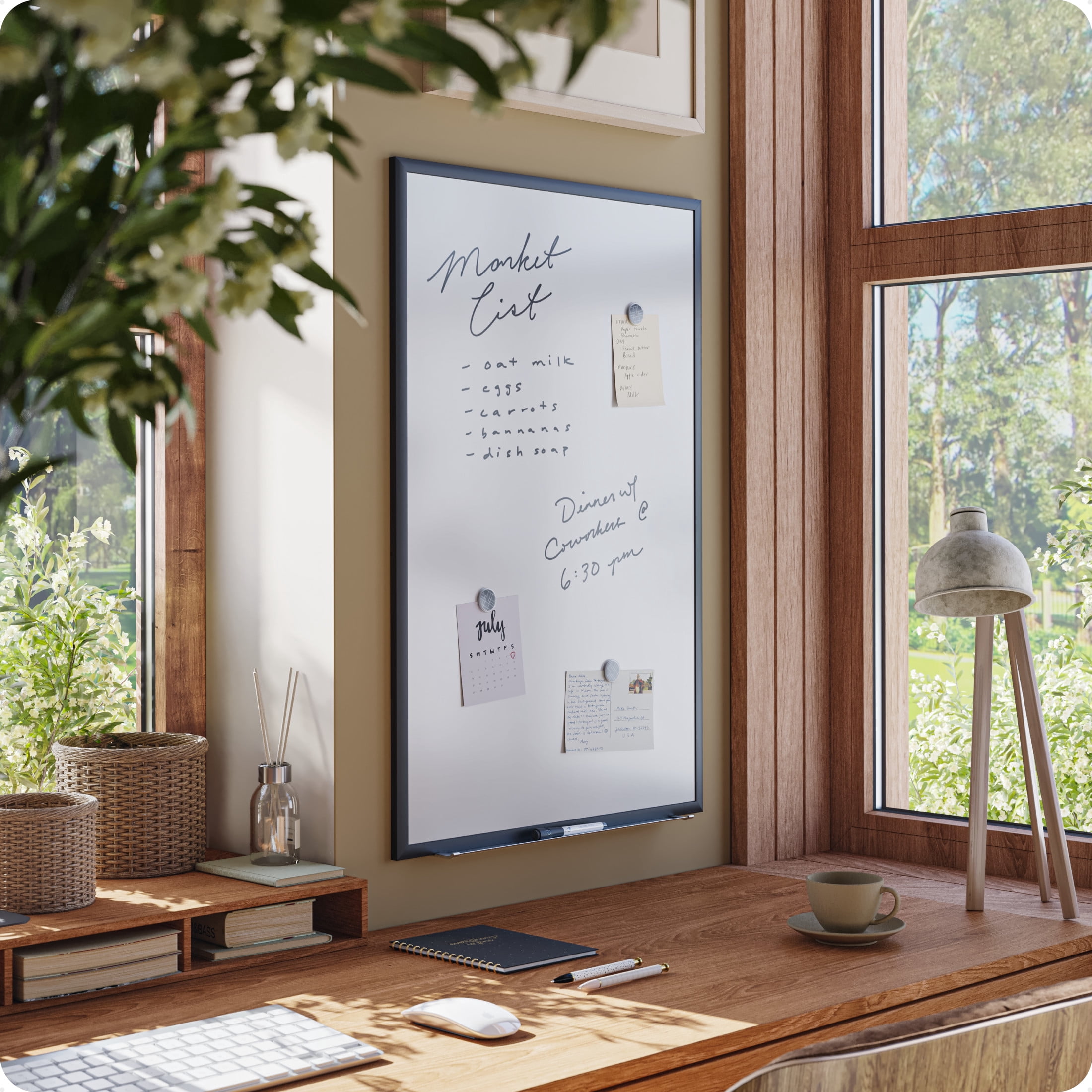 U Brands 35 x 23 in. Magnetic Dry Erase Board, Black Metal Frame, Includes 2 Magnets, Marker, Tray