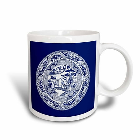 Blue Willow Ceramic - 3dRose Willow Pattern in Delft Blue and White, Ceramic Mug, 15-ounce