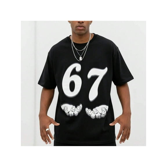 Streetwear Number 67 Hands Graphic Men Oversized Short Sleeve T-Shirt