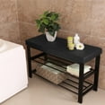 thumbnail image 5 of LINJH Shoe Bench, 3-Tier Shoe Rack for Entryway, Storage Organizer with Foam Padded Seat, Faux Leather, Metal Frame, for Living Room, Hallway, 12.2 x 31.9 x 19.3 Inches, Black, 5 of 7