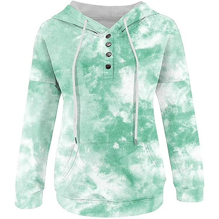 JGGSPWM Tie Dye Camo Hoodies for Women Fancy Color Long Sleeve Crewneck Sweatshirts Fall Winter Trendy Coat Pullover Sweaters Green L
