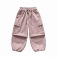 thumbnail image 4 of Lopecy-Sta Girls Cargo Pants 5-15 Years Kids Solid Color Wide Leg Cargo Pants Y2k Street Trousers with Pockets, 4 of 6