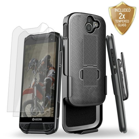 Pto Cover - DuraForce PRO 2 Case, Cellularvilla Ultra Slim Kickstand Belt Clip Holster Shockproof Case Cover with Tempered Glass Screen Protector for Kyocera DuraForce Pro 2 E6900 - Black