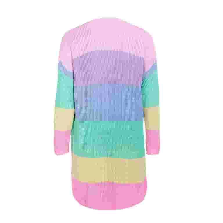 ニット・セーター HUECLOSET Stripe Cara Knit SE444 Hot6sl Women's Rainbow Color Stripe Long Sleeve Knitted
