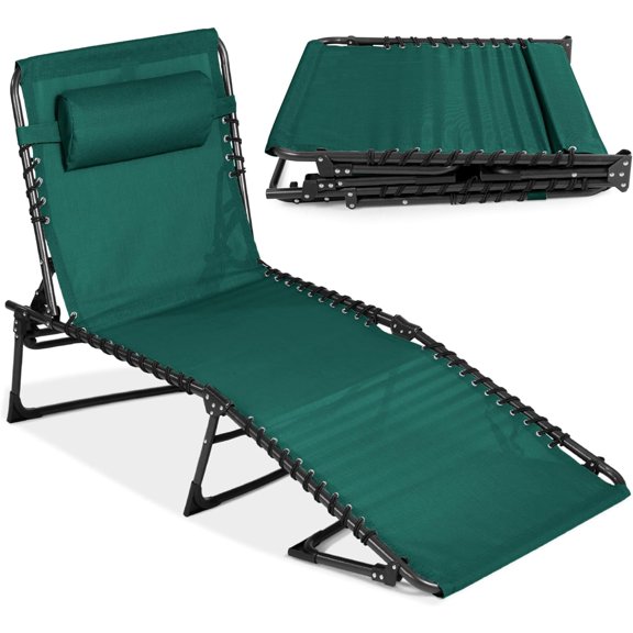 PINDEE Patio Chaise Lounge Chair, Portable Outdoor Folding Recliner for Lawn, w/ 8 Positions, Handles, 300lb Capacity, appearance is exquisite, fashionable, and high-end.- Forest Green