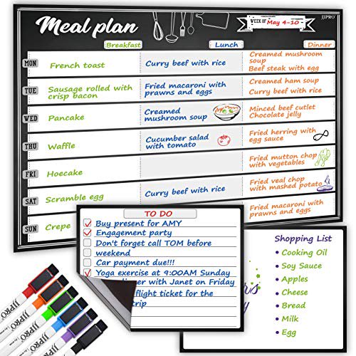 Meal Planning Whiteboard 14.5x11" Weekly Menu Board for