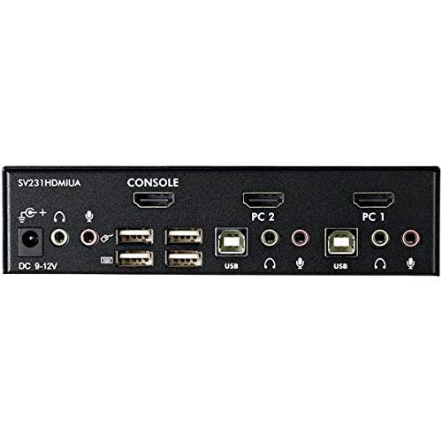 StarTech.com 2 Port USB HDMI KVM Switch with Audio and USB 2.0 Hub - 1080p (1920 x 1200), Hotkey Support - Dual Port Keyboard Video Monitor Switch (SV231HDMIUA)