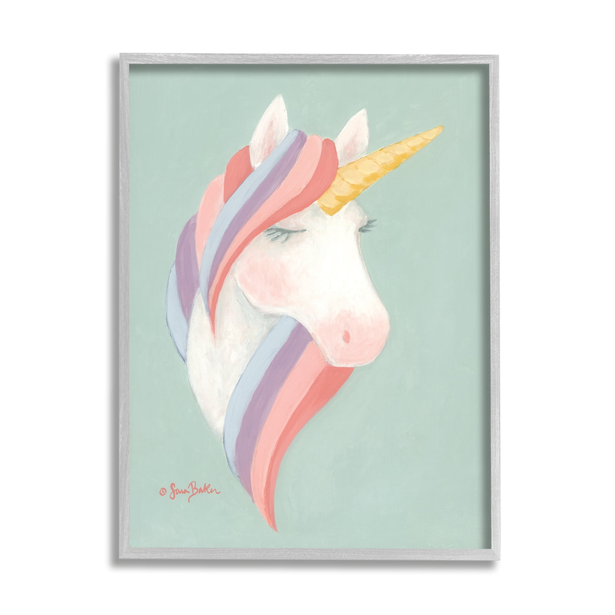 Stupell Industries Dazzling Unicorn Pastel Striped Mane Fantasy Horse Framed Wall Art, 11 x 14, Design by Sara Baker