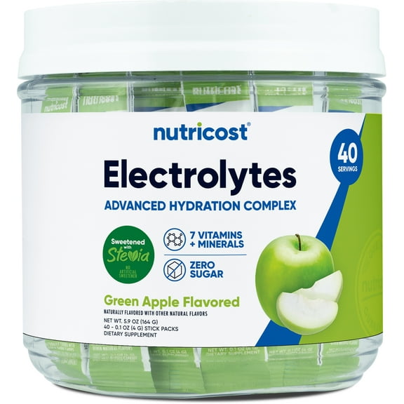 Nutricost Electrolytes Complex, Green Apple Flavored, 40 Stickpacks - Advanced Hydration Complex