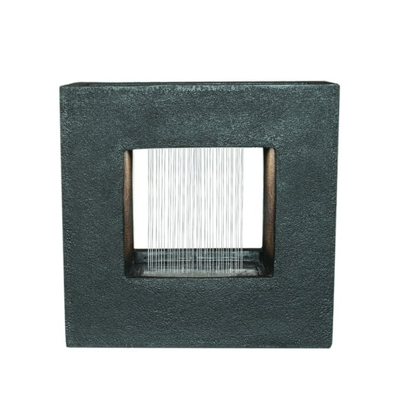 21.75" LED Lighted Square Stone Rainfall Outdoor Garden Fountain with Planter