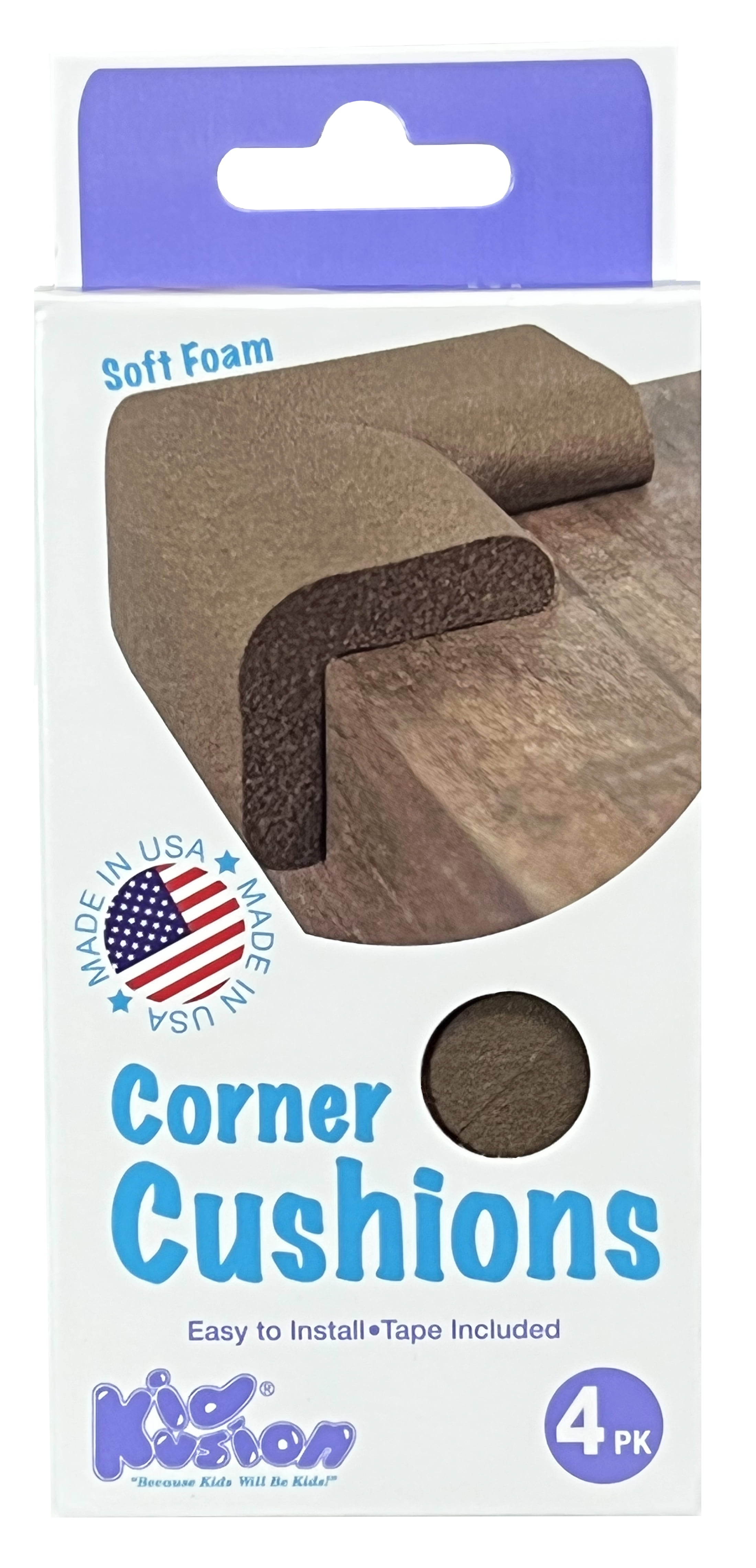 KidKusion Foam Rubber Corner Guards, Sharp Corners, Table, Desk, 4.0 CT, Brown, Toddler