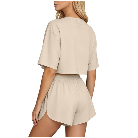 jobturf Casual Two Piece Sets for Women Short Sleeve Crop Top and High Waist Split Hem Shorts Set Summer Tracksuit Matching Outfits S-XL