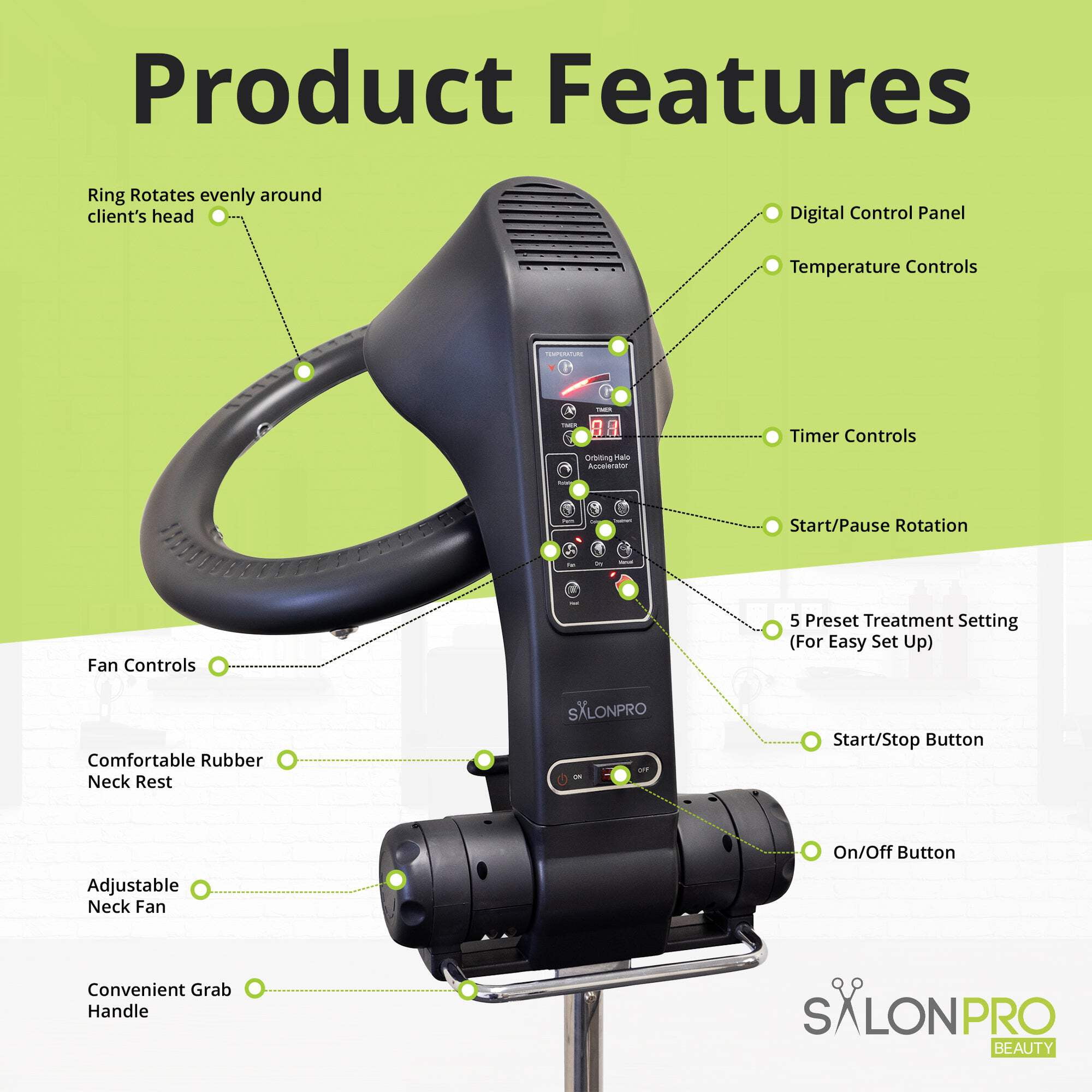 SalonPro Orbiting Halo Infrared Hair Dryer  Color Processor - Rolling Base, Black