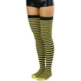thumbnail image 3 of ToBeInStyle Womens Opaque Hoseiry Thin Striped Thigh High Stocking - Black w/ Yellow Stripes - One Size, 3 of 6