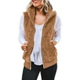 thumbnail image 2 of BLTIBY Women Winter Fleece Jackets Hooded Solid Color Winter Fall Sleeveless Zip Lightweight Casual Sherpa Coat Comfy Warm Soft Overcoat with Pocket Khaki XXL, 2 of 5