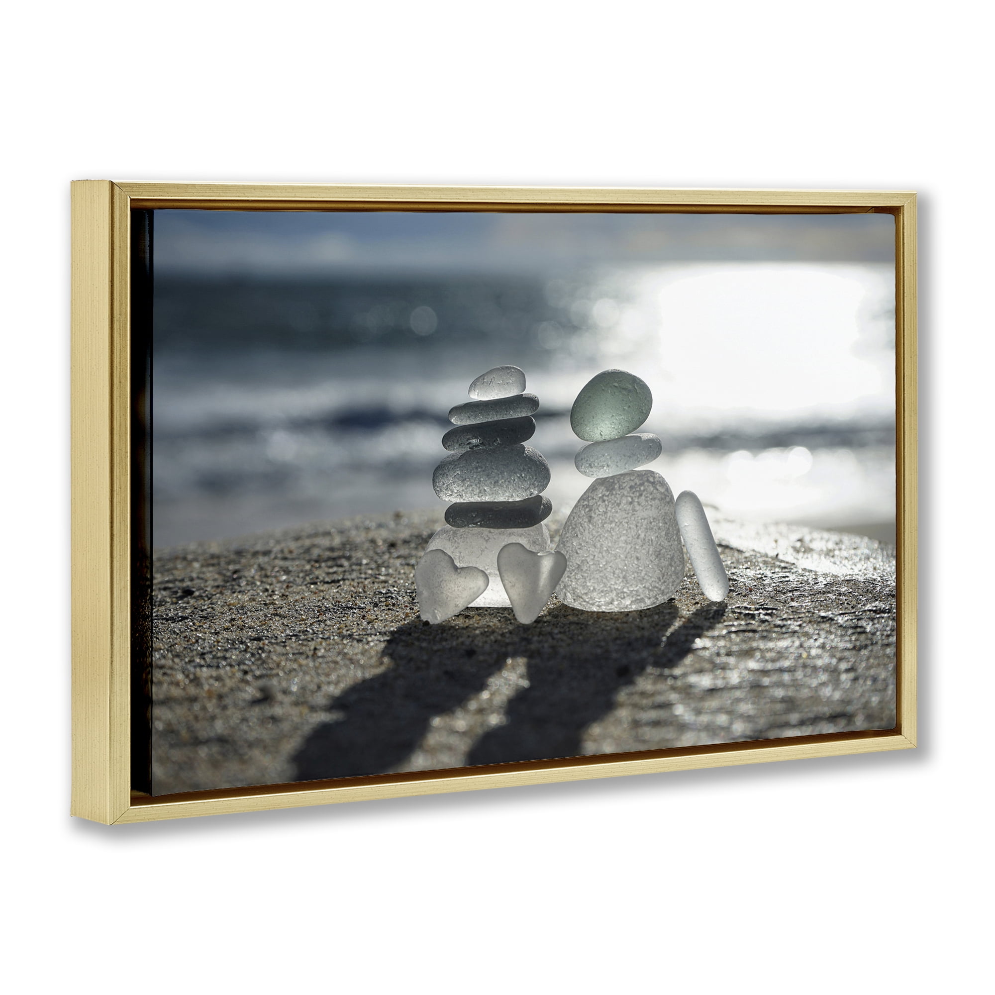 Stupell Industries Zen Sea Glass Hearts Gold Framed Floater Canvas Wall Art, design by LMarie Allen