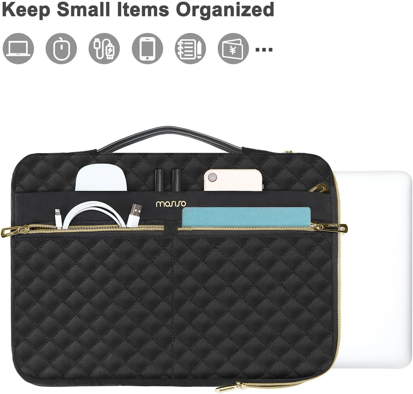 Mosiso 360 Protective Laptop Sleeve Case for MacBook Air 15 inch M3 A3114 M2 A2941 2024 HP Surface Lenovo Notebook Briefcase Carrying Handbag, Black