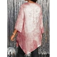 thumbnail image 5 of Women'S 2025 Plus Size Loose Round Neck Nine-Point Sleeve Irregular Hem Tops Glitter 5XL, 5 of 6