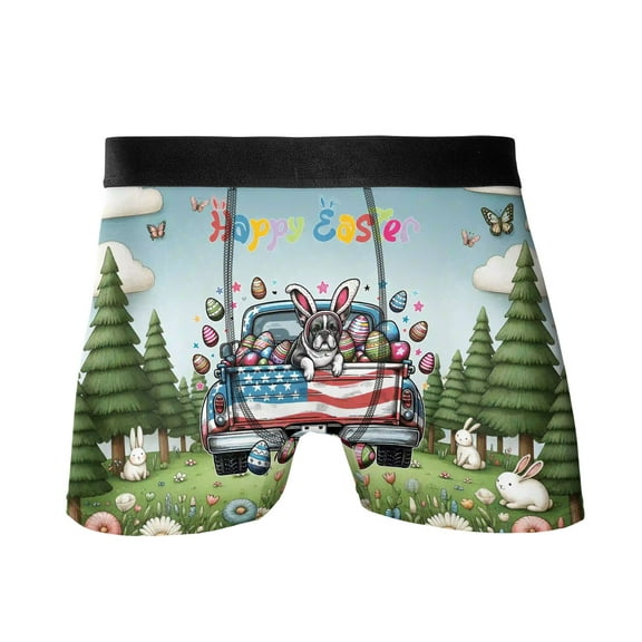 Happy Easter French Bulldog American Flag Truck Bunny Ears All Over Print Boxer Briefs Underwear for Men Dad Dog Lover Gifts - 03001