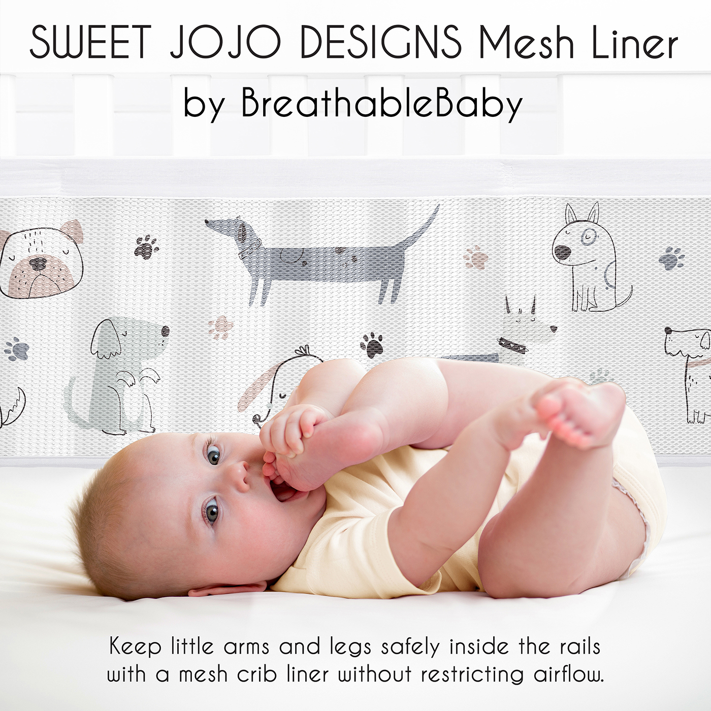 Sweet Jojo Designs + BreathableBaby Cartoon Puppy Boy, Girl, Unisex/Gender Neutral Breathable Mesh Crib Liner