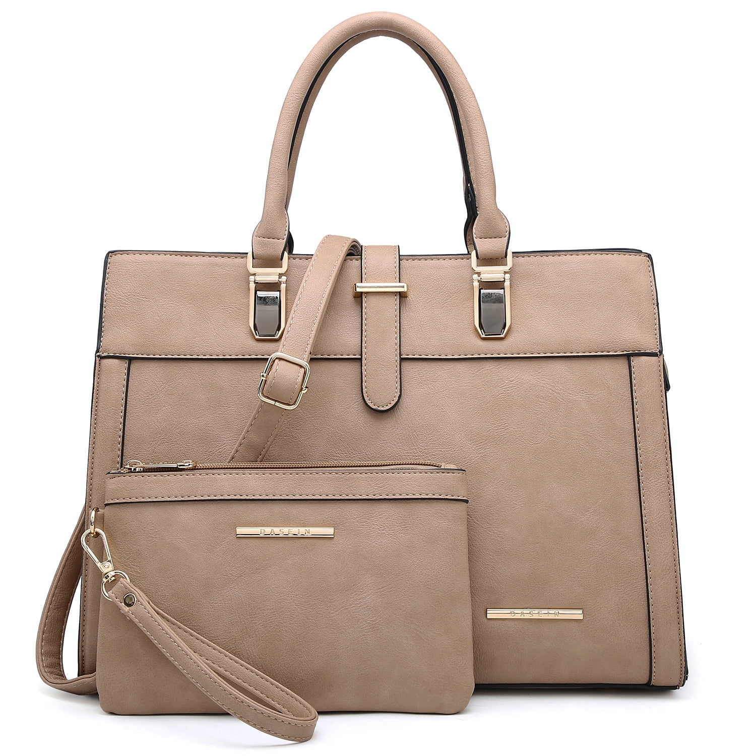 Women's Handbag Flap-Over Belt Shoulder Bag top Handle Tote Satchel Purse Work Bag W/Matching Wristlet