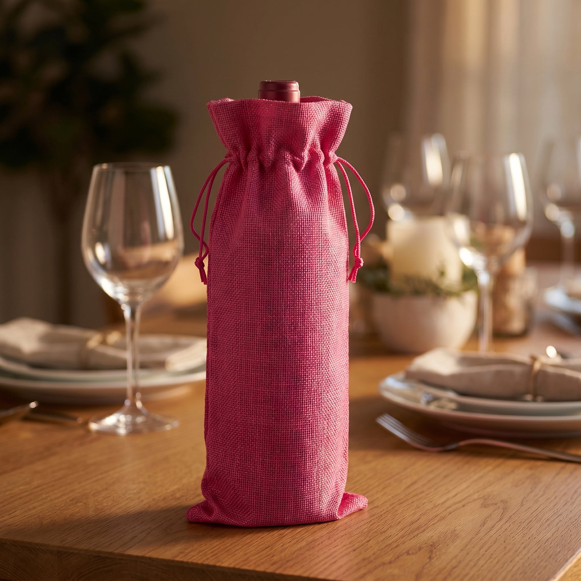 Unique Bargains Elegant Single Wine Bottle Gift Bags with Handles Rose Red 5.9" x 13.8"