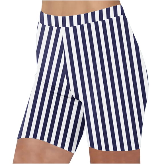 Lenpel Biker Shorts for Women Soft Striped High Waisted Stretch Workout Yoga Shorts Athletic Running Shorts
