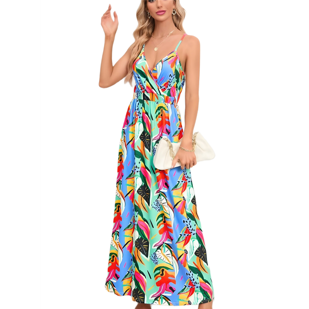 Vestido de Verano 2025 para Mujer, con Estampado Floral, Lazo Frontal, Tirantes Finos, Informal, Bohemio, para Playa, Fluido, Color L