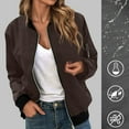 thumbnail image 2 of GEWSEY 2025 Womens Lightweight Bomber Jackets Trendy Casual Zip Up Windbreaker Fall Fashion Work Coat with Pocket (Brown, M), 2 of 6