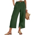 thumbnail image 4 of FENGGHAO Women's Casual Pants Front Style Back Elastic Waist Wide Leg Crop Pants Loose Fit 7/8 Length Trousers For & Daily Wear, 4 of 6