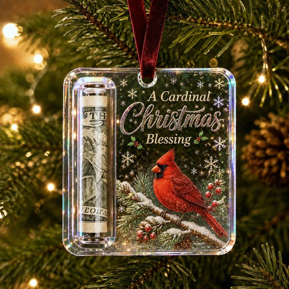 Christmas Cash Gift Holder Ornament, -Clear Christmas Money Holders for Cash, Funny Holiday Xmas Tree Hanging Ornaments Decor, Gifting Cash Birthday Graduation Back to School Gifts