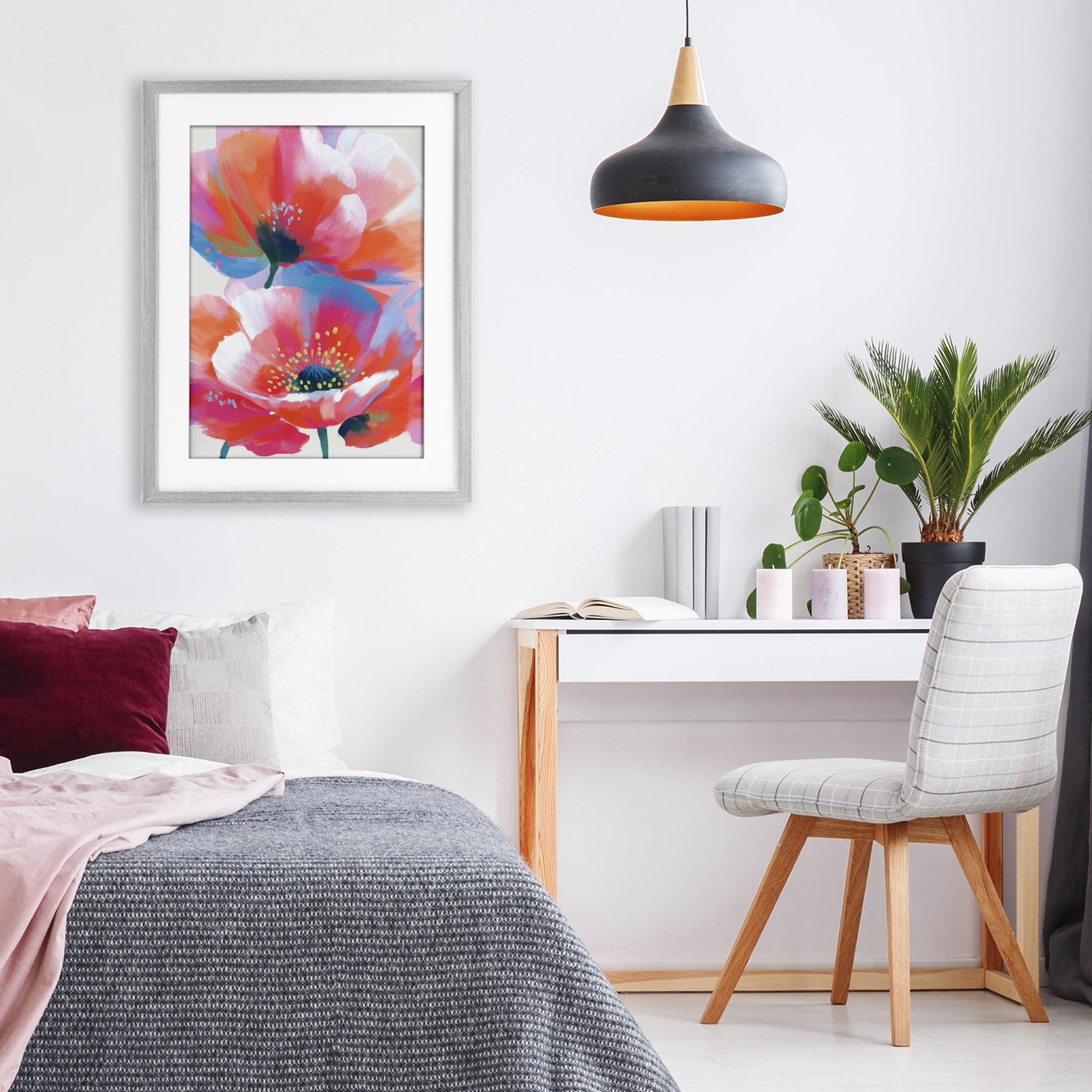 Stupell Industries Poppies in Soft Light Gray Framed Print Under Glass, design by Chromatic Storm Studio