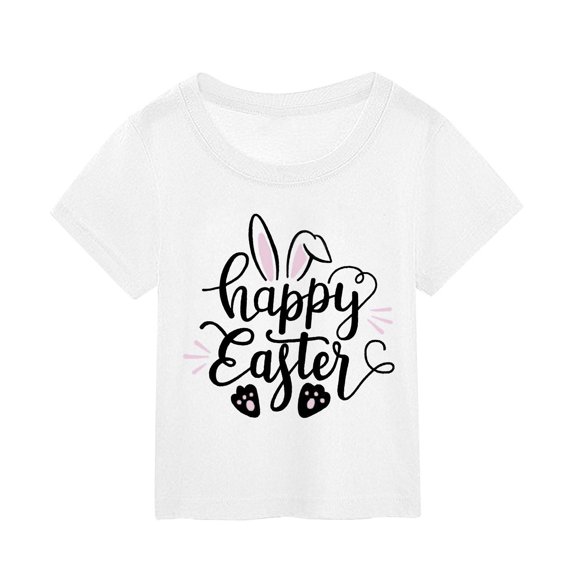 CAIXIA Easter Shirts Girls Tshirt Cute Bunny Girls Shirts Lightweight Crewneck Casual Short Sleeve Toddler Girl Tops Tee Summer Outfit 5-6 Years