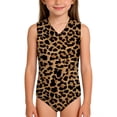 thumbnail image 2 of Conairie Girls Swimsuit One Piece Cute Leopard Print Kids Swimwear with Sun Protection Adjustable Straps Bathing Suit Brown 11-12 Y, 2 of 4
