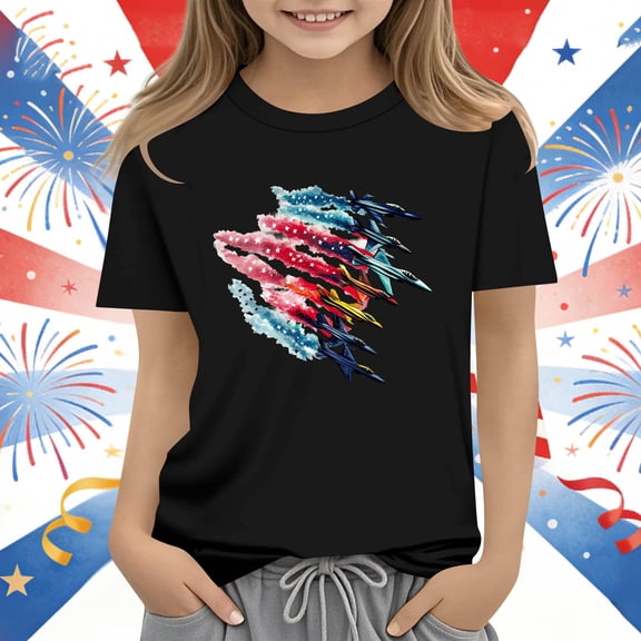 Babcutegg Independence Day Patriotic Graphic T-Shirt With Soft Cotton Fabric, Classic Round Neck And Short Sleeves For Everyday Wear Black Size 12