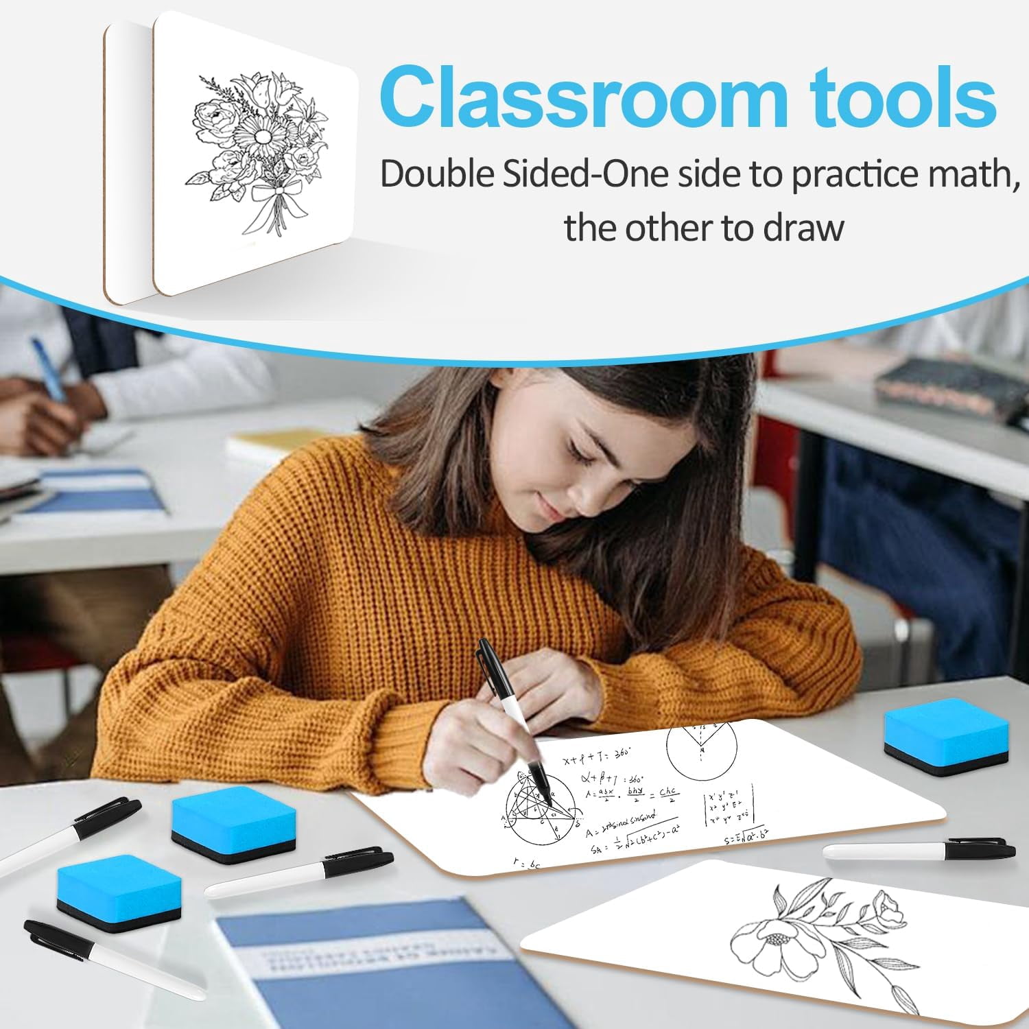 Dry Erase LapBoards, 16 Pack Double Sided 12.5 x 9 Inch Whiteboards with 16 Erasers, Dry Erase Boards for Office Students Classroom Teacher Supplies