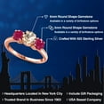 thumbnail image 2 of Gem Stone King 18K Rose Gold Plated Silver Peach Morganite and Red Ruby Engagement Ring for Women | 1.70 Cttw | Round 6MM | Gemstone October Birthstone | Size 5, 2 of 6