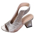 thumbnail image 6 of Rokment High Heels Dressy Sandals for Women Ladies Elegant Glitter Metallic Leather Triangle Chunky Heeled Slingback Pumps Summer Shoes Silver Size 6.5, 6 of 7